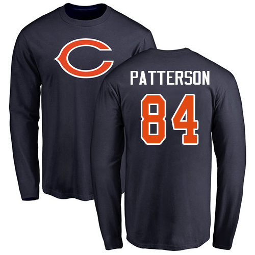 Chicago Bears Men Navy Blue Cordarrelle Patterson Name and Number Logo NFL Football #84 Long Sleeve T Shirt